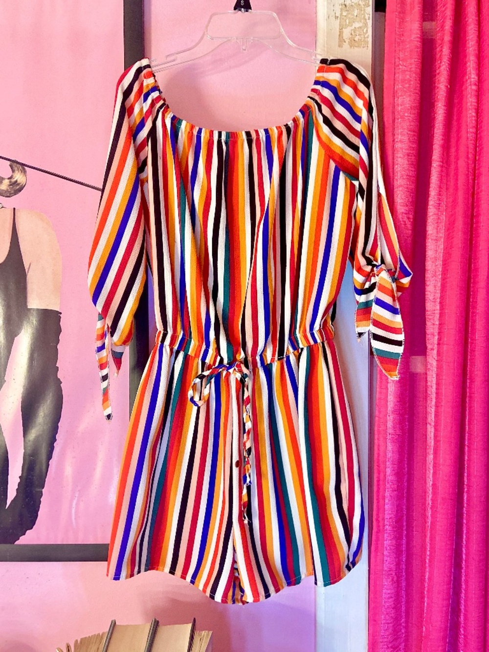 Toxik Funky Multicolor Striped Romper Quarter Sleeve Spring Jumper Womens Medium